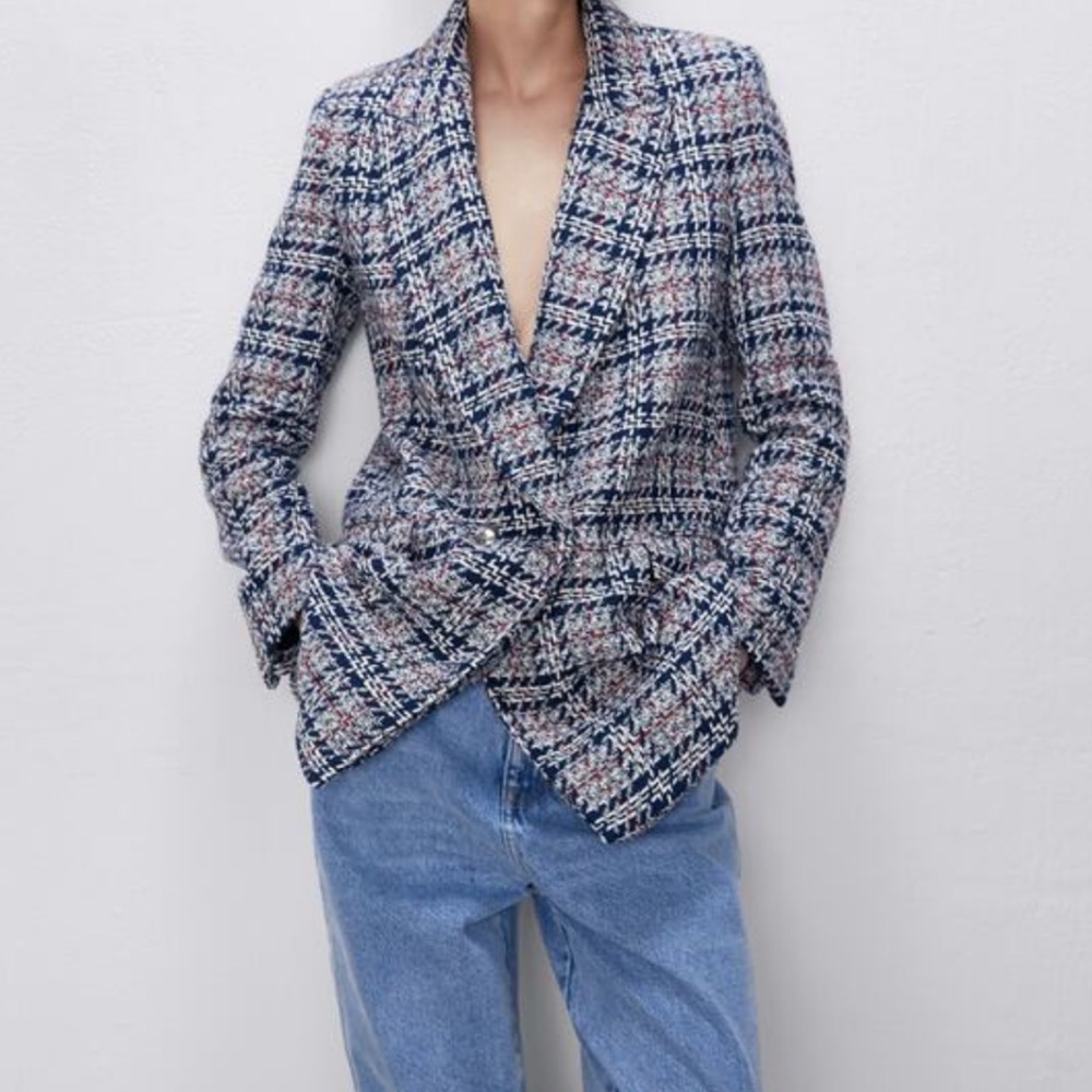 Zara Plaid Double Breasted Blazer (S)